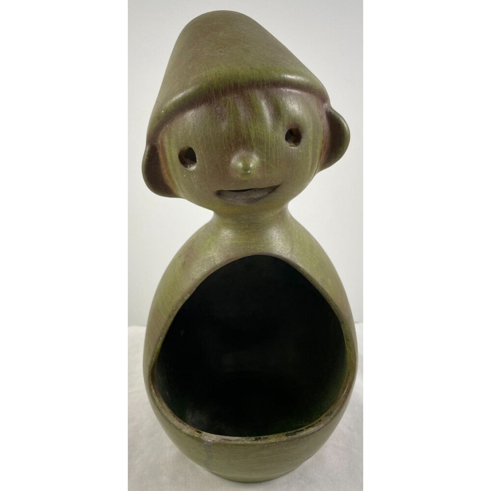 Designs West Green Gnome Elf Planter Candle Holder 10.25" TALL USA MCM Vintage